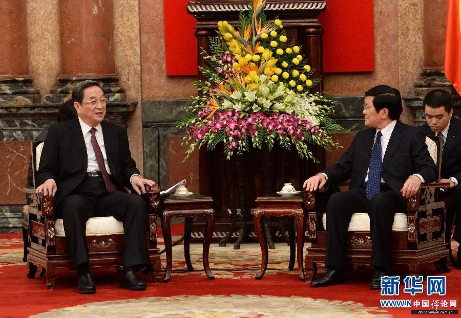 12月25日至27日,中共中央政治局常委、全国政协主席俞正声对越南进行正式访问。这是12月26日,俞正声在河内会见越南国家主席张晋创。 新华社记者刘建生摄 12月25日至27日,中共中央政治局常委、全国政协主席俞正声对越南进行正式访问。这是12月26日,俞正声在河内会见越南国家主席张晋创。 新华社记者刘建生摄