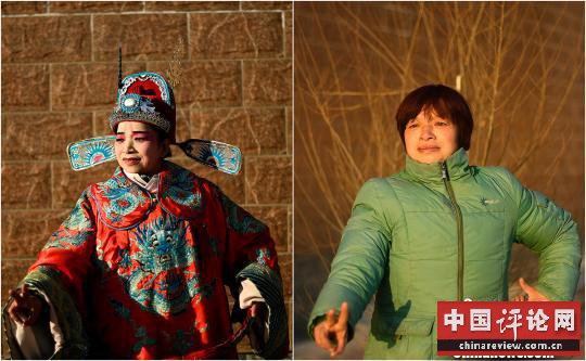 自大年初二开始，他们暂别农民形象，放下手中农活，来到零下十余度的山上表演社火。　韦亮 摄